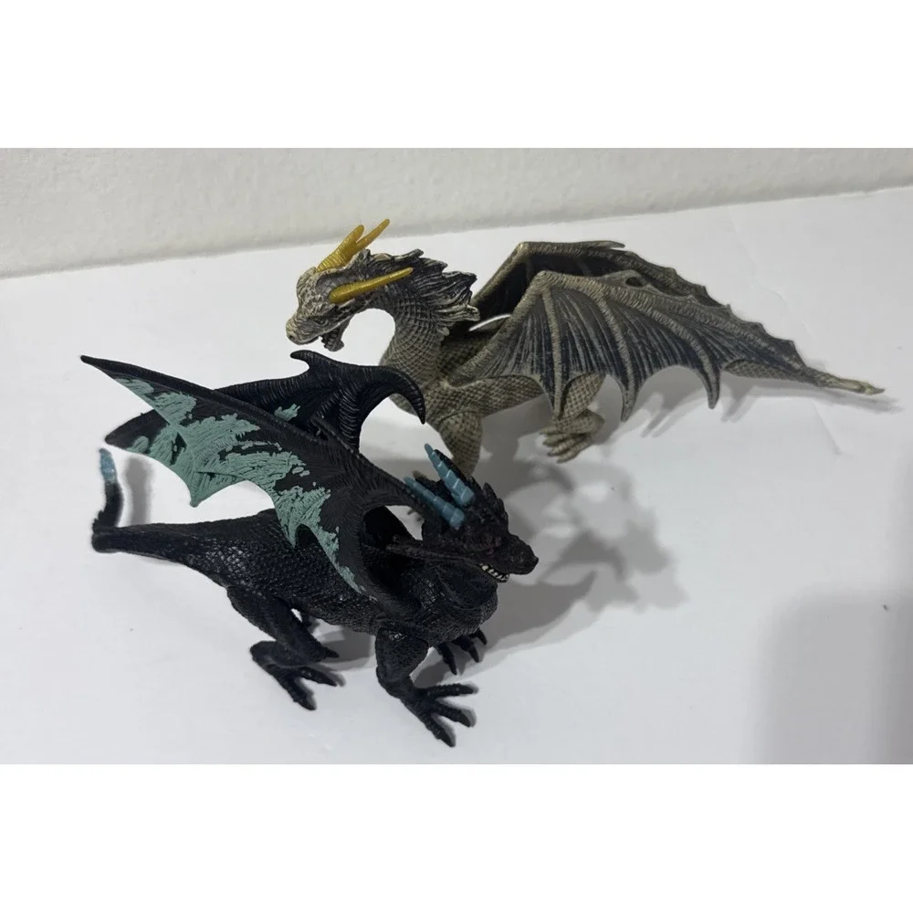 2 Battleing‎ Dragon Figures Medieval Fantasy Toys Posable Moveing Head Legs D&D